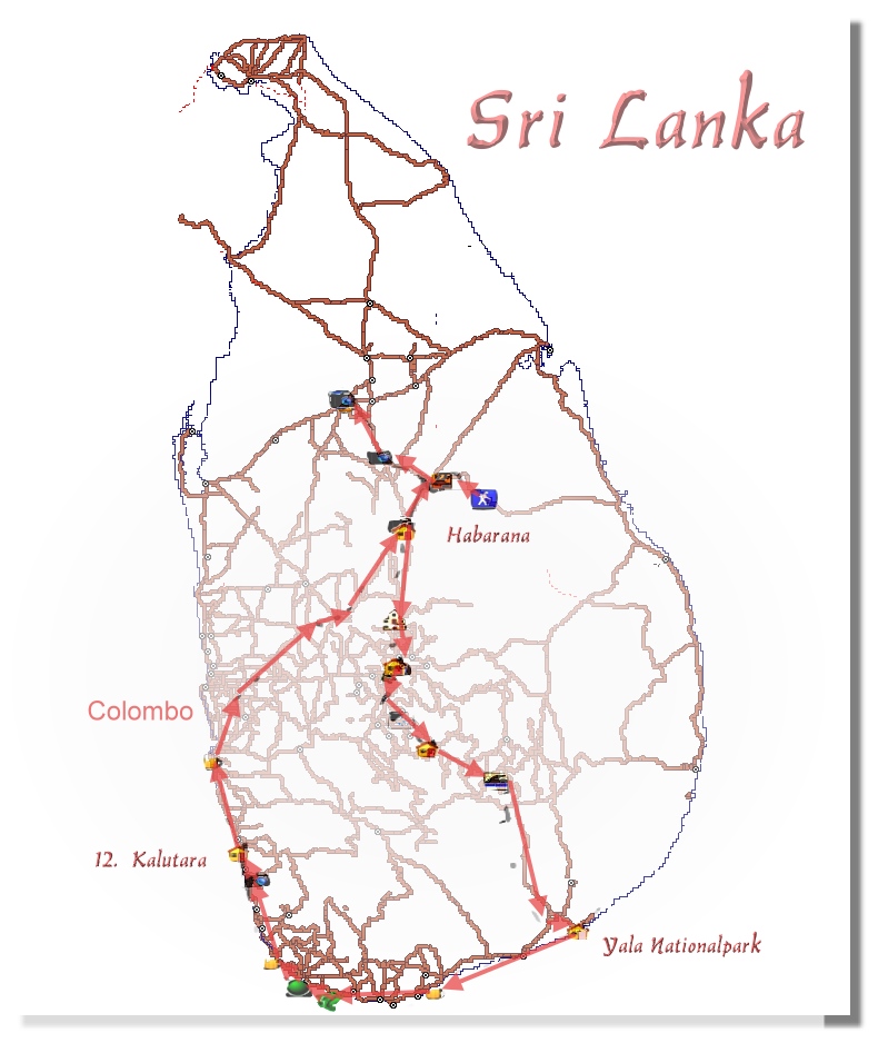 Karte- Rundreise Sri Lanka